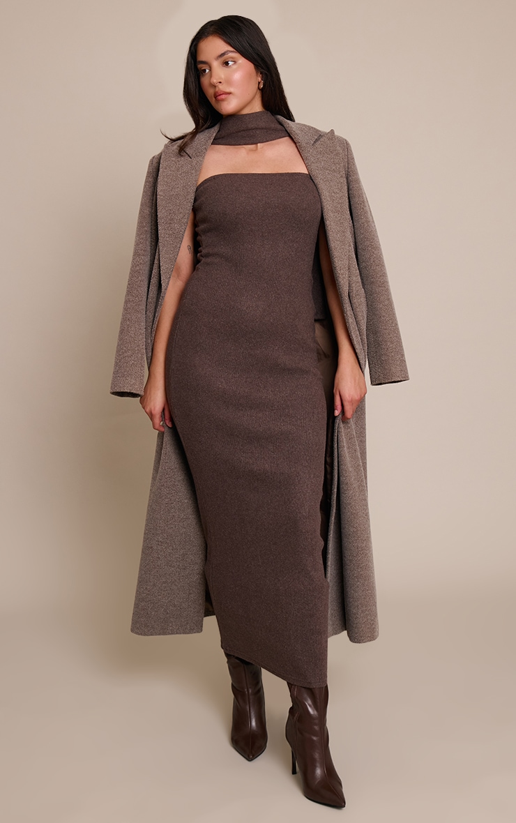 Brown Soft Brushed Short Sleeve Maxi Dress image 3