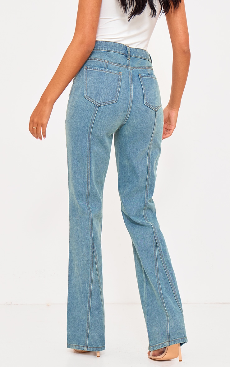 Tall Vintage Mid Wash High Waist Seam Detail Flared Jeans image 3