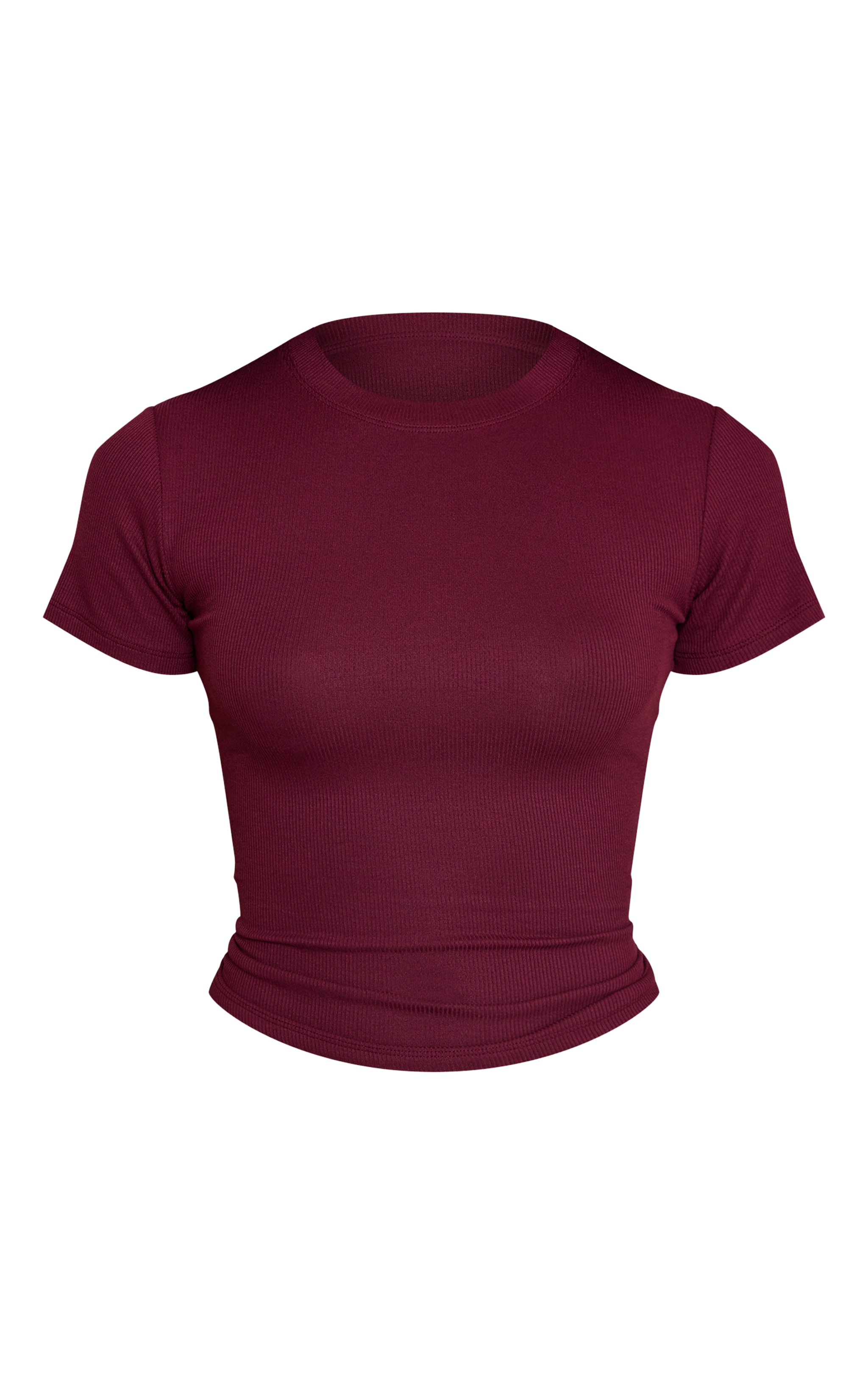 Wine Soft Rib Crew Neck Short Sleeve Top image 5