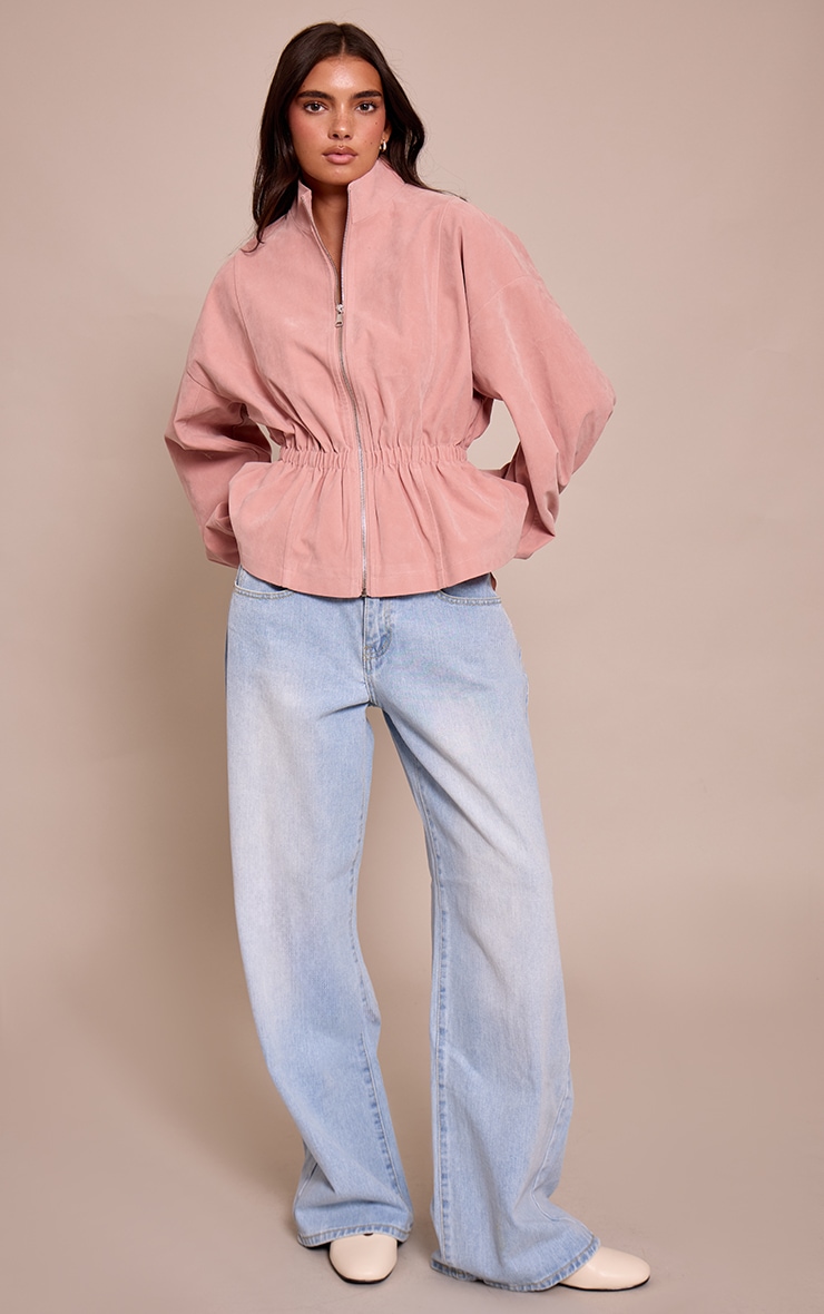 Pink Cinched Waist Suede Jacket image 3