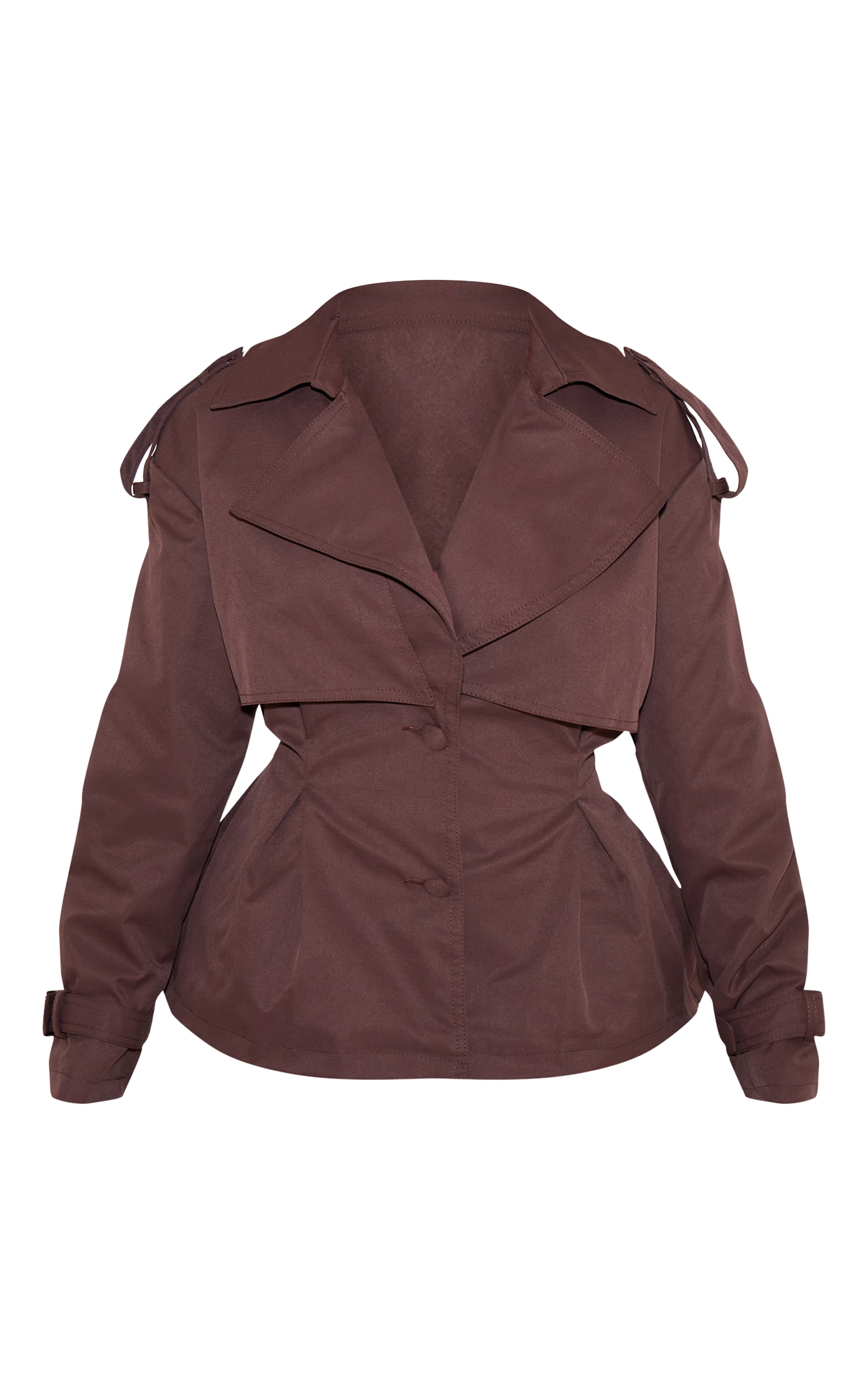 Petite Chocolate Cropped Cinched Waist Belted Trench Coat image 5