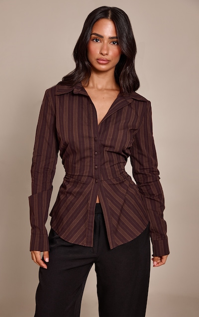 Petite Chocolate Stripe Cinched Shirt
