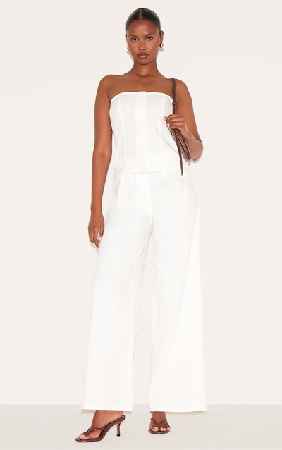 White Linen Blend Tailored Bandeau Wide Leg Jumpsuit