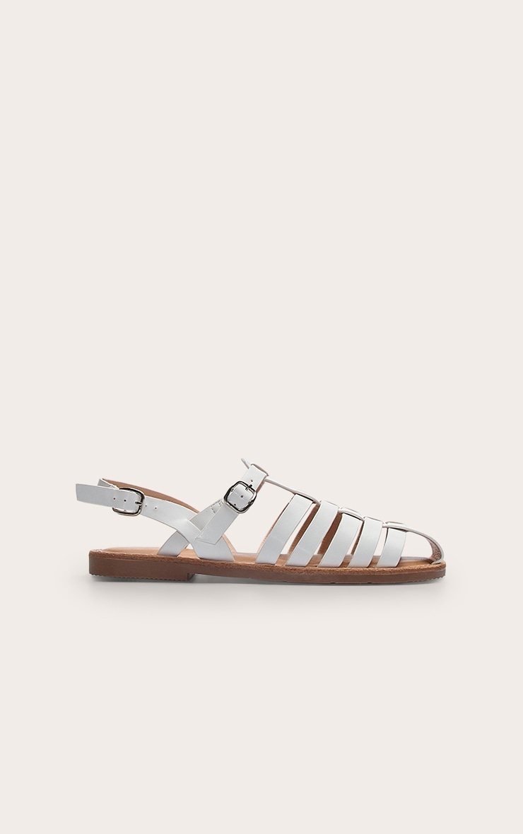 White Faux Leather Gladiator Cage Flat Sandals image 5