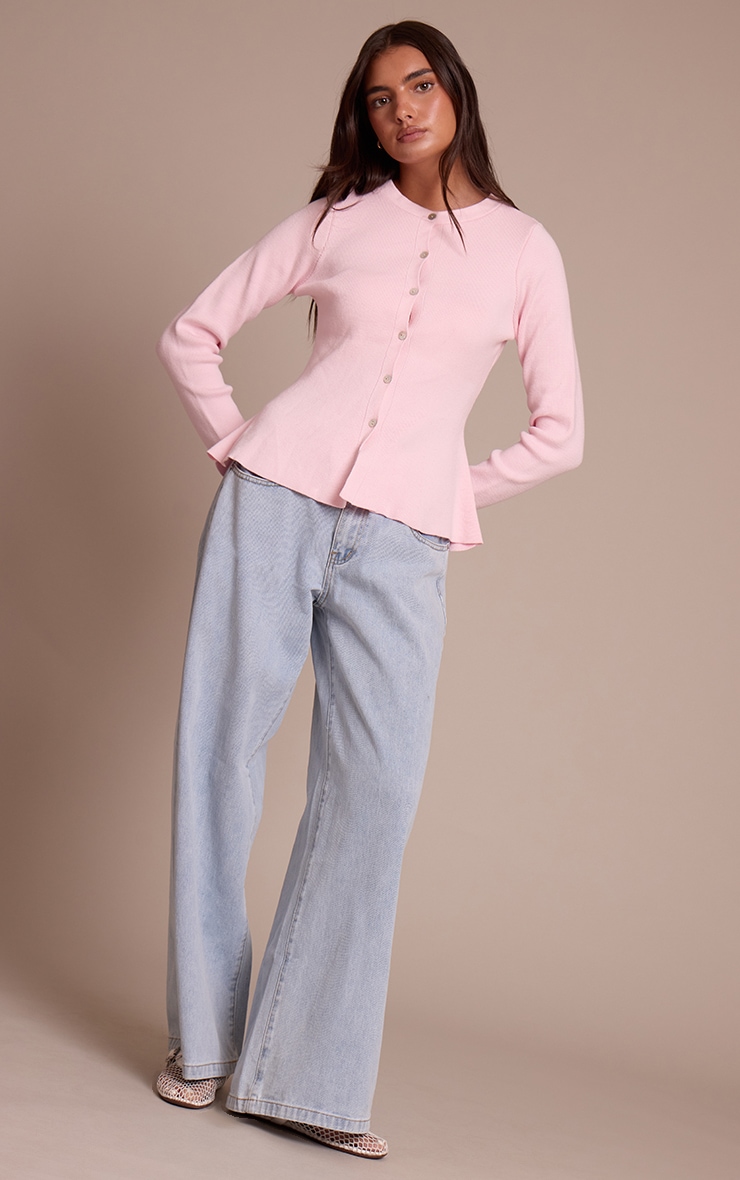 Cardigan péplum en maille compacte rose image 3