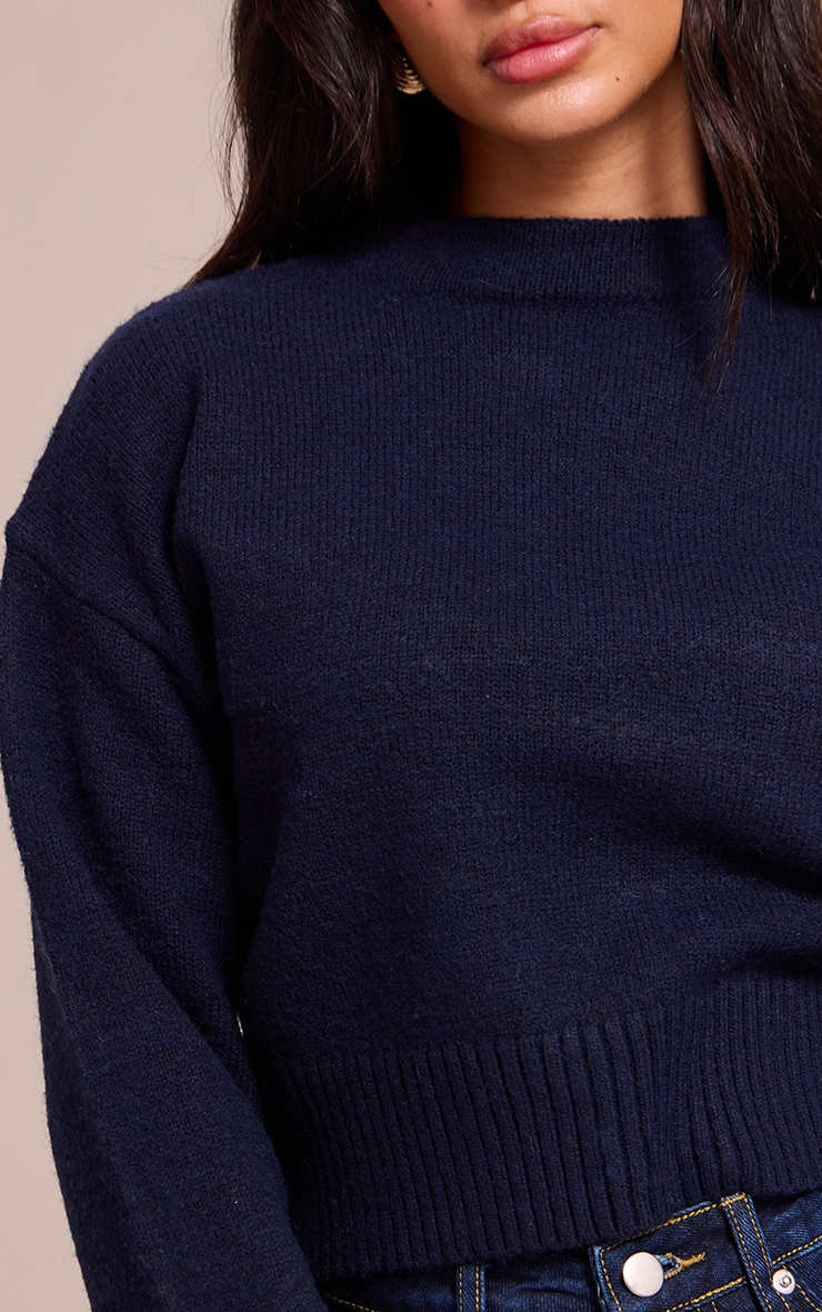 Petite Navy Knit High Neck Crop Sweater image 4