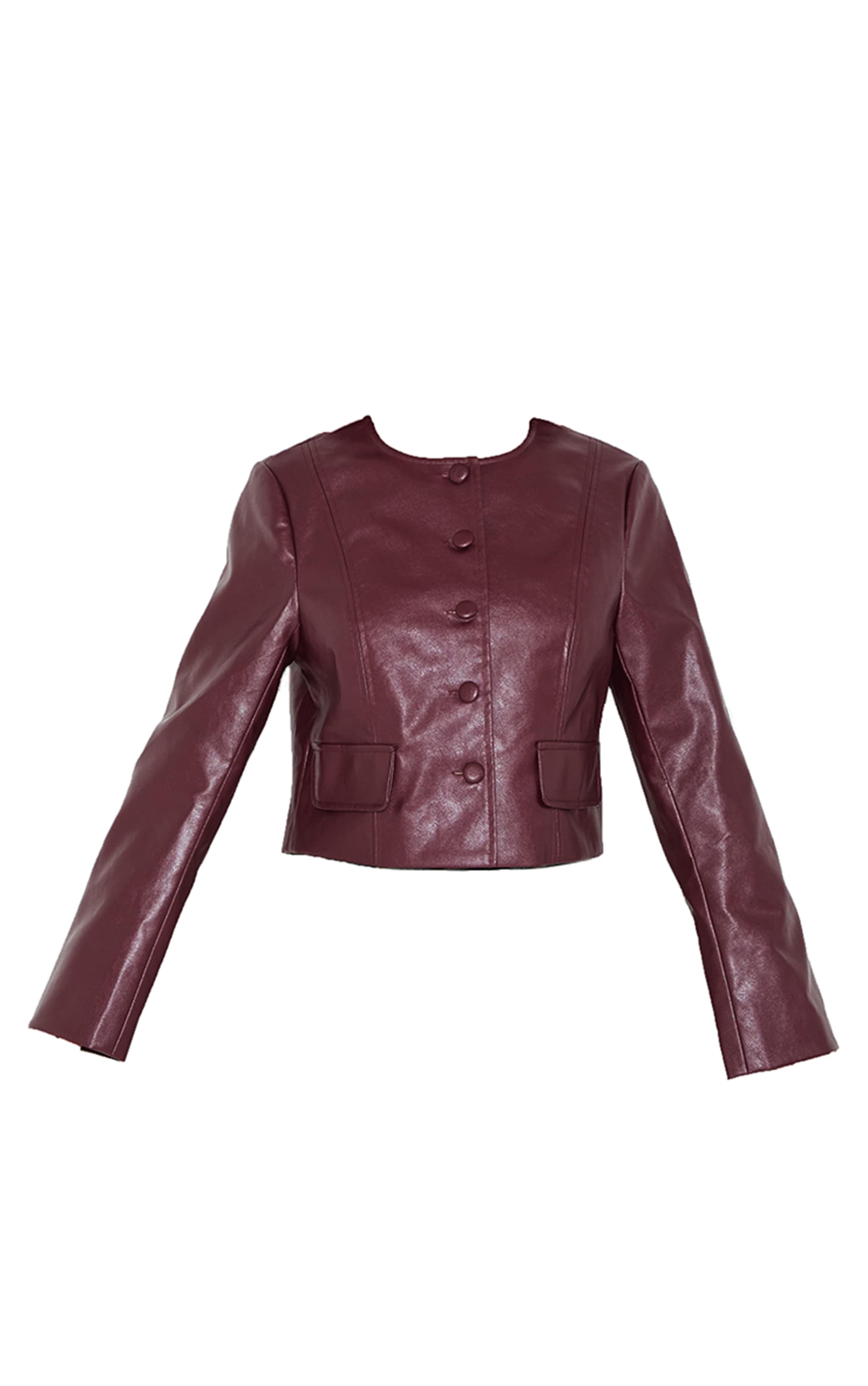 Petite Burgundy Faux Leather Boxy Jacket image 5