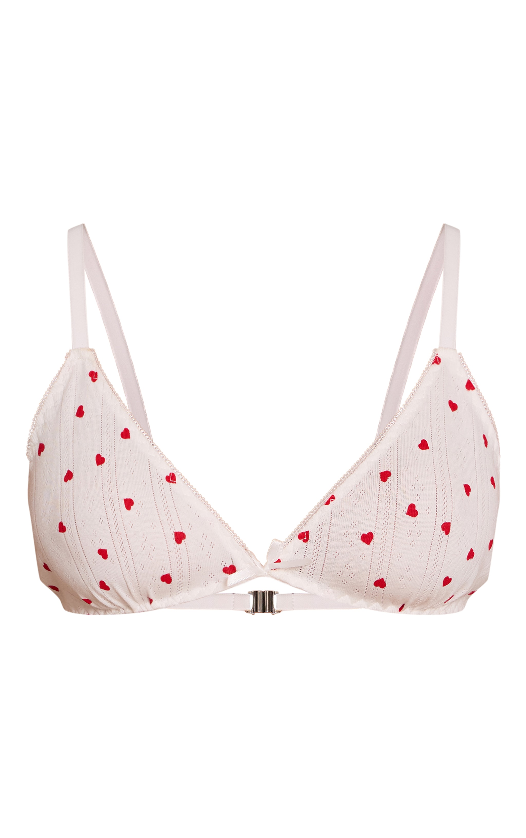 Red Heart Print Pointelle Triangle Bralette image 5