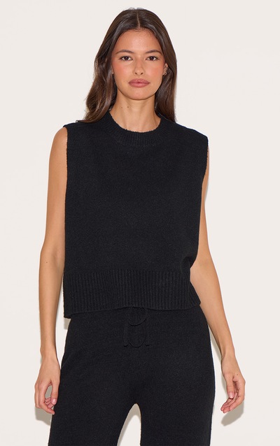 Black Marl Soft Knit High Neck Sleeveless Top