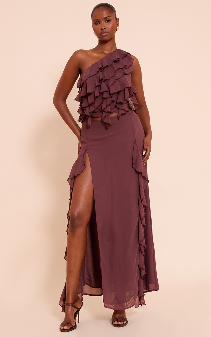 Plum Chiffon Frill One Shoulder Top image 3