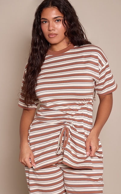 Shape Chocolate Striped Ruched Side Top