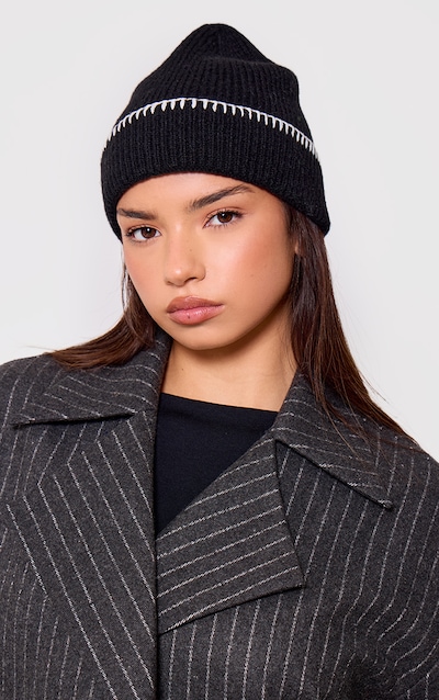 Bonnet côtelé noir à coutures apparentes