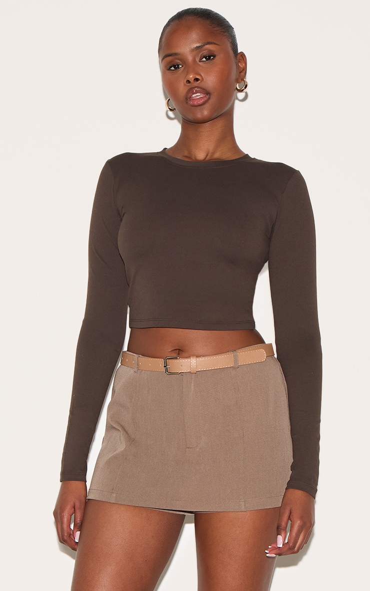 Brown Tailored Woven Belt Detail Skort image 4