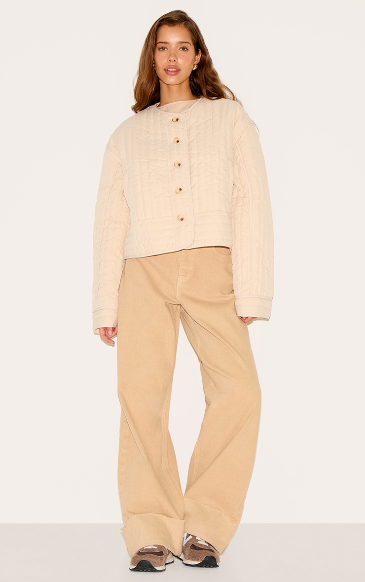 Stone Button Up Round Neck Quilted Jacket image 3