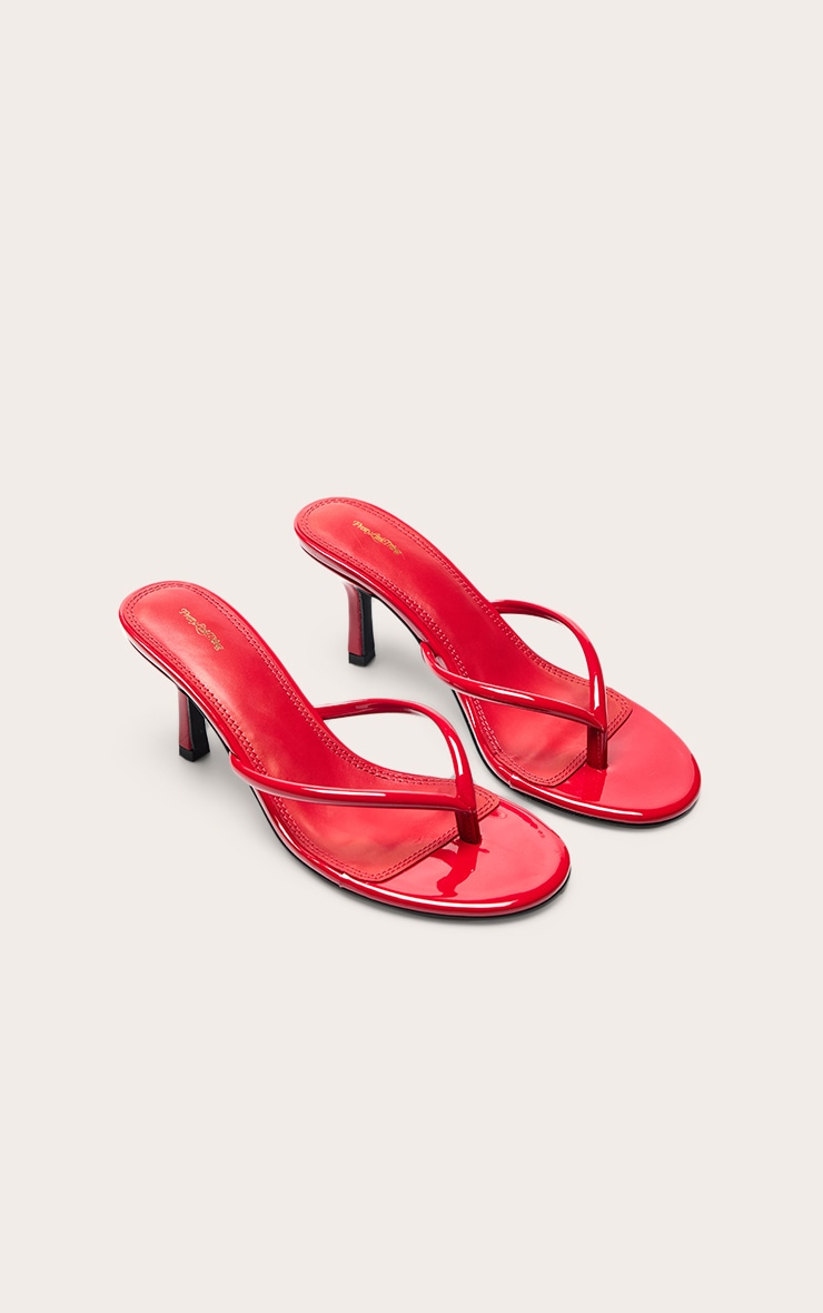 Red Patent PU Round Toe Thong Mid Heeled Mules image 3