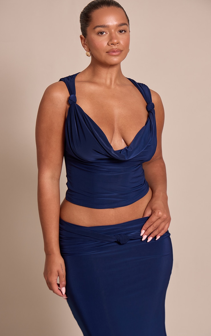 Shape Navy Slinky Knot Detail Cowl Neck Top image 4