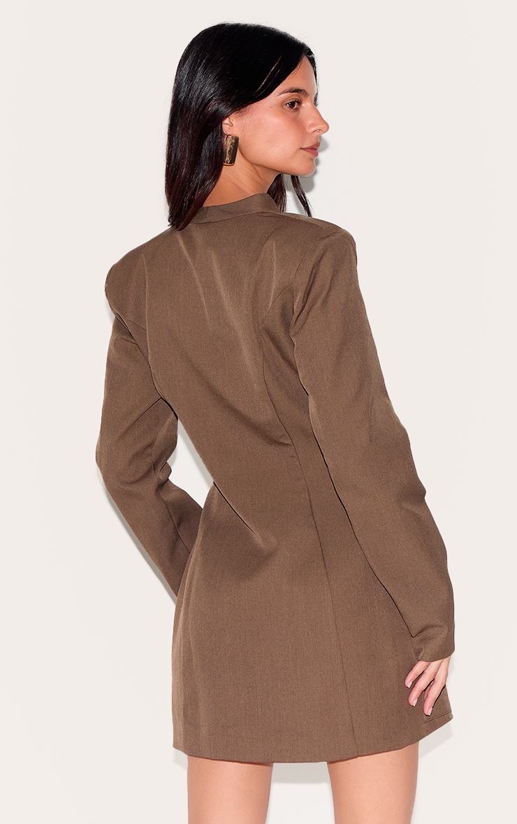 Mushroom Woven Collarless Long Sleeve Blazer Dress image 2