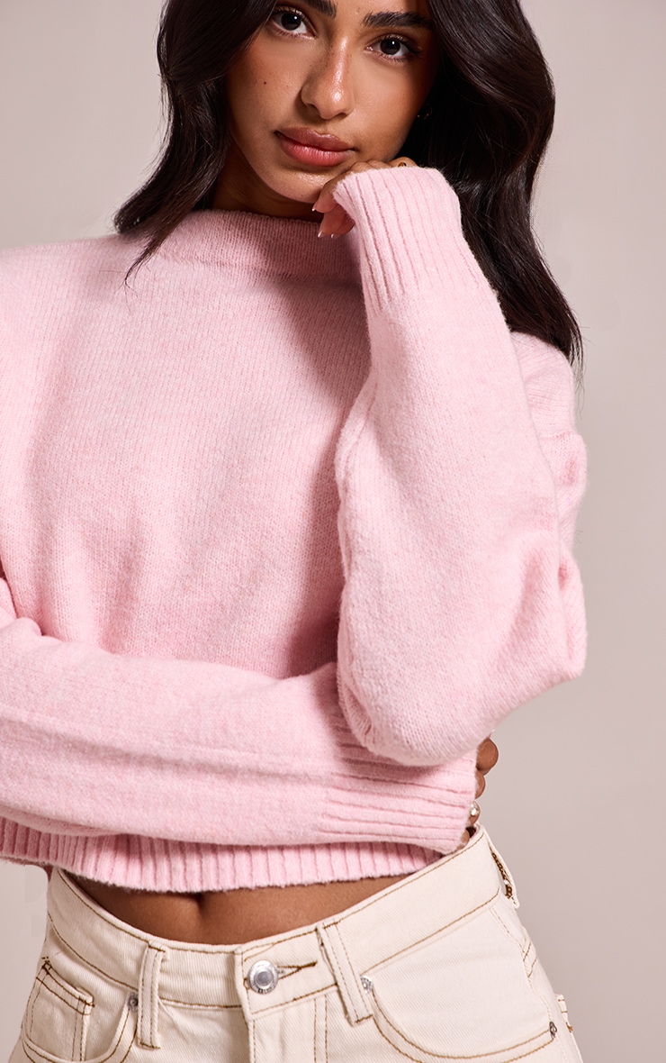 Petite Baby Pink Knit High Neck Crop Sweater image 4