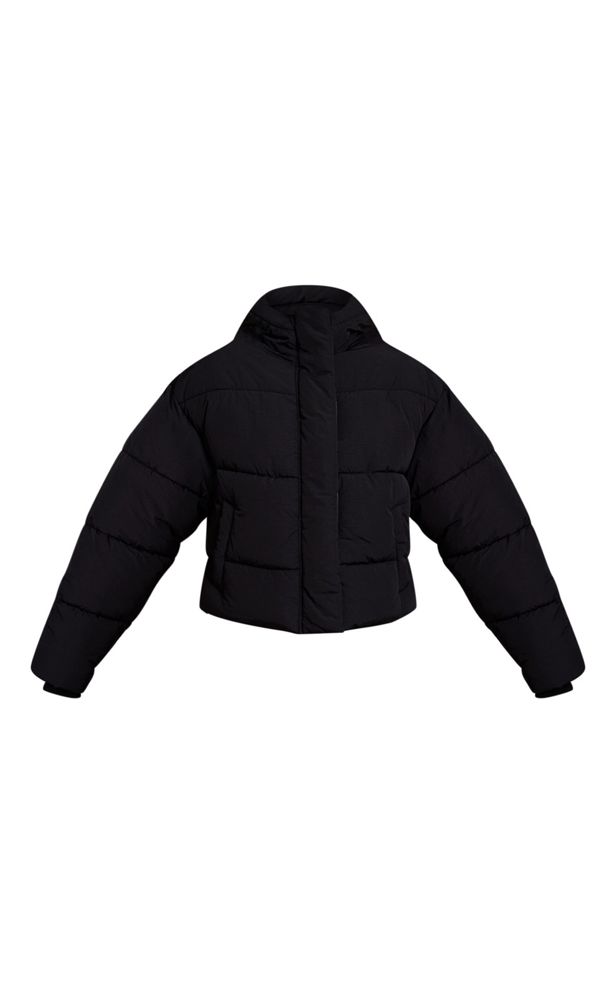 Black Cropped Drawstring Puffer Jacket Outerwear Plt