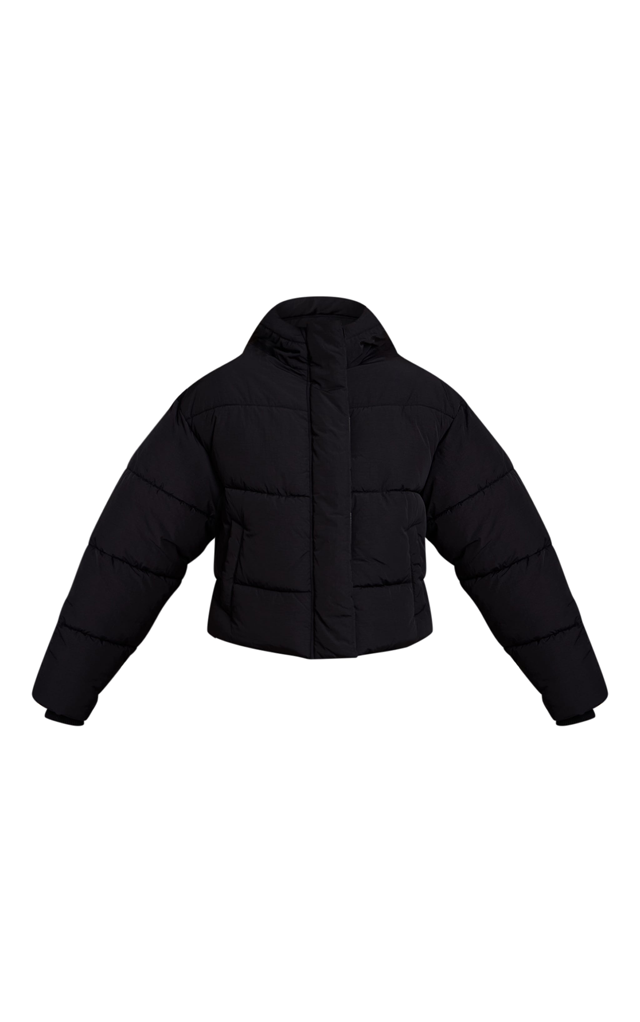Black Cropped Drawstring Puffer Jacket image 5