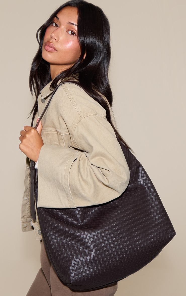 Chocolate PU Woven Shoulder Bag
