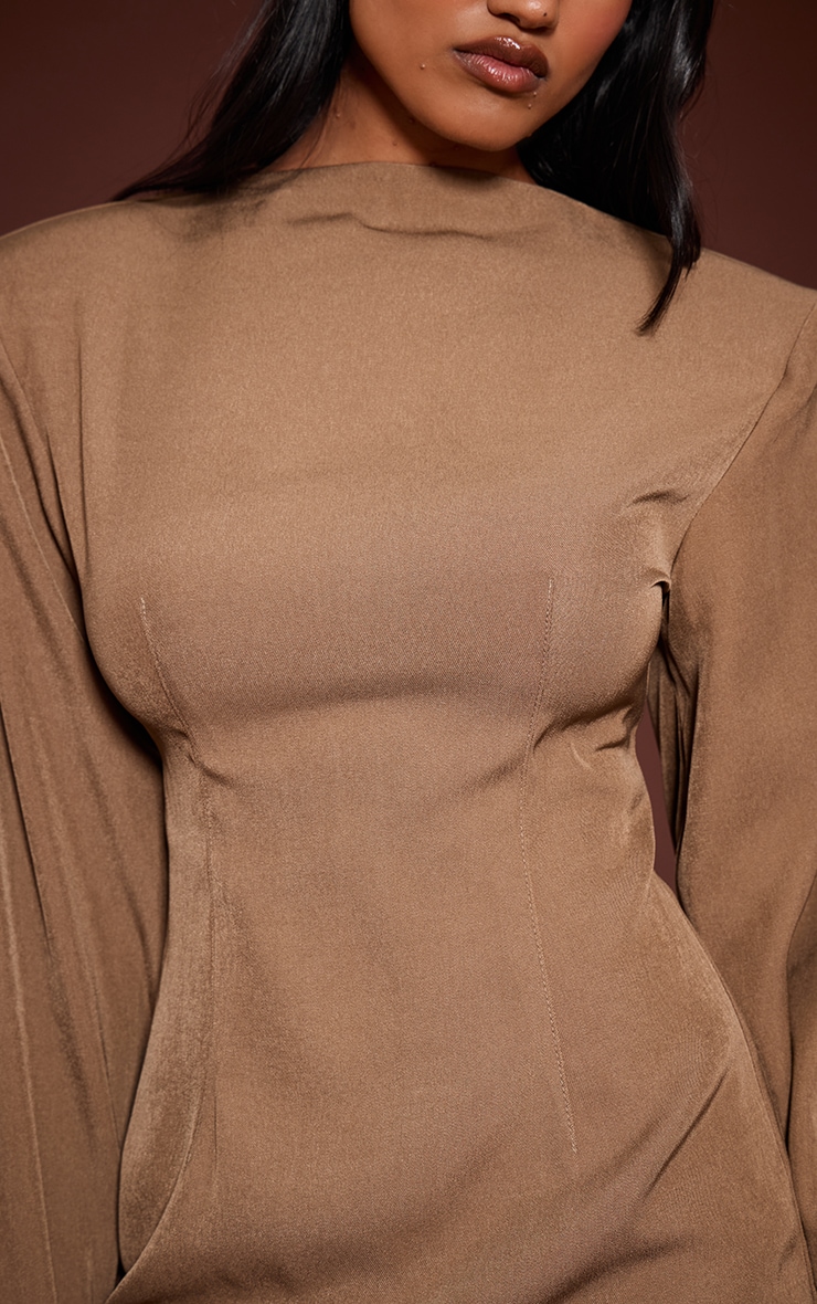 Mocha Woven Batwing Bodycon Dress image 4