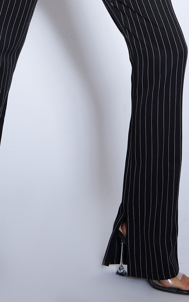 Black Pinstripe Tailored High Waist Split Hem Pants image 4