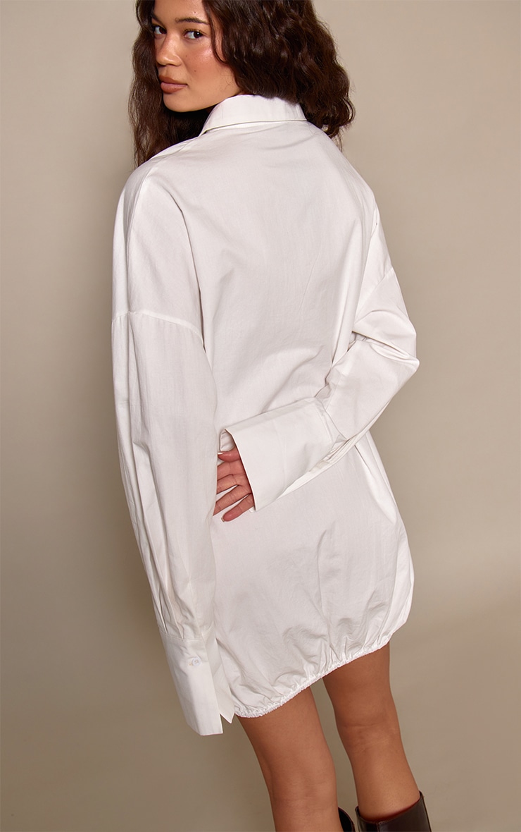 White Cotton Poplin Long Sleeve Puffball Dress image 2