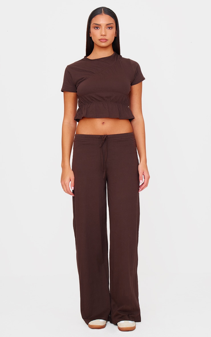 Pantalon droit en coton chocolat image 1