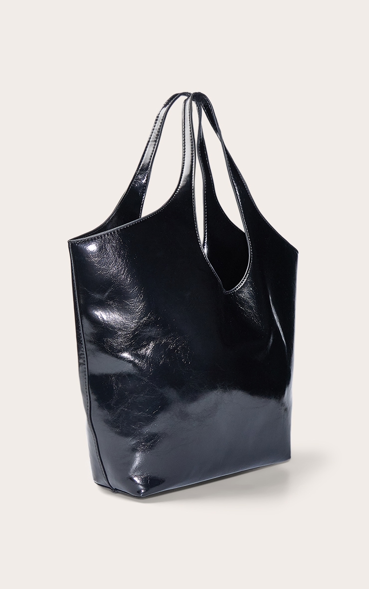 Black PU Large Shopper Tote Bag image 3