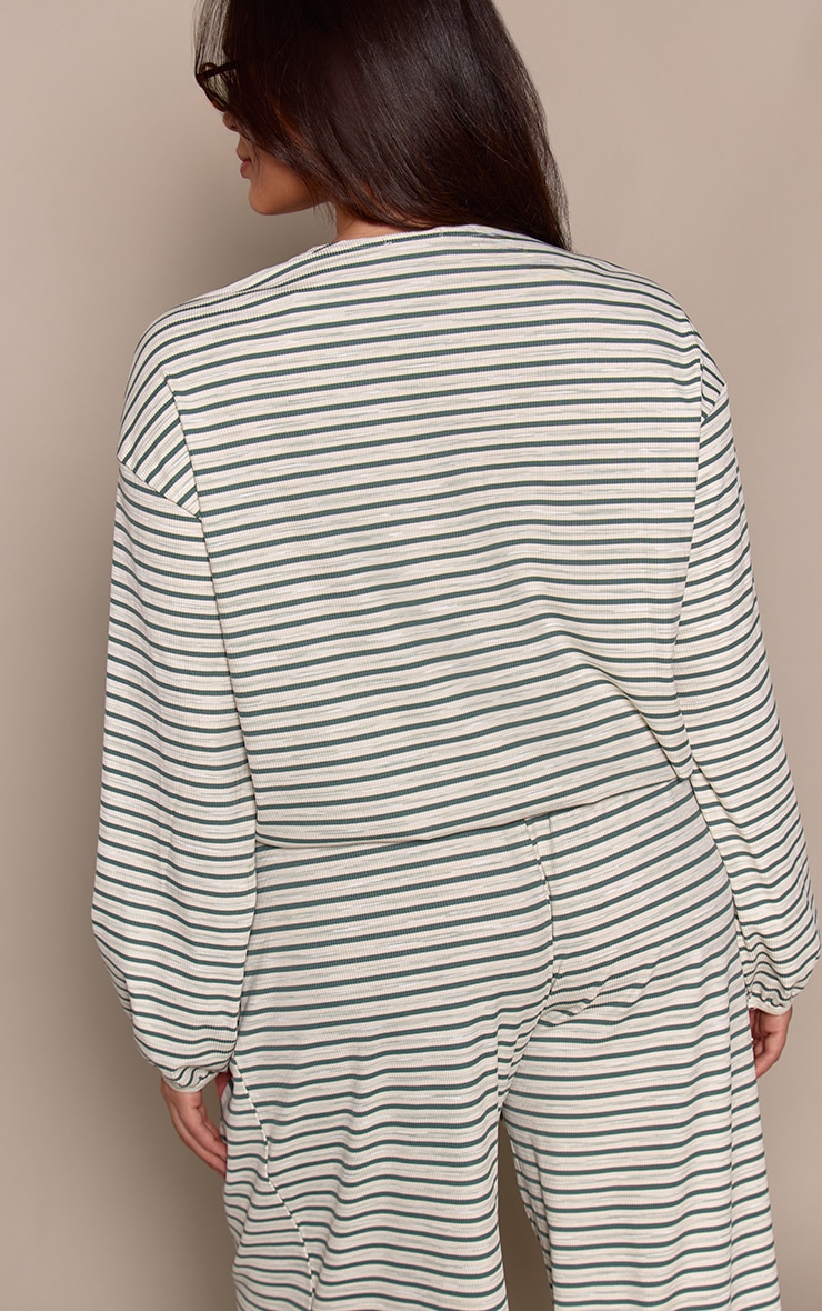 Plus Teal Stripe Soft Rib Relaxed Button Up Top image 2
