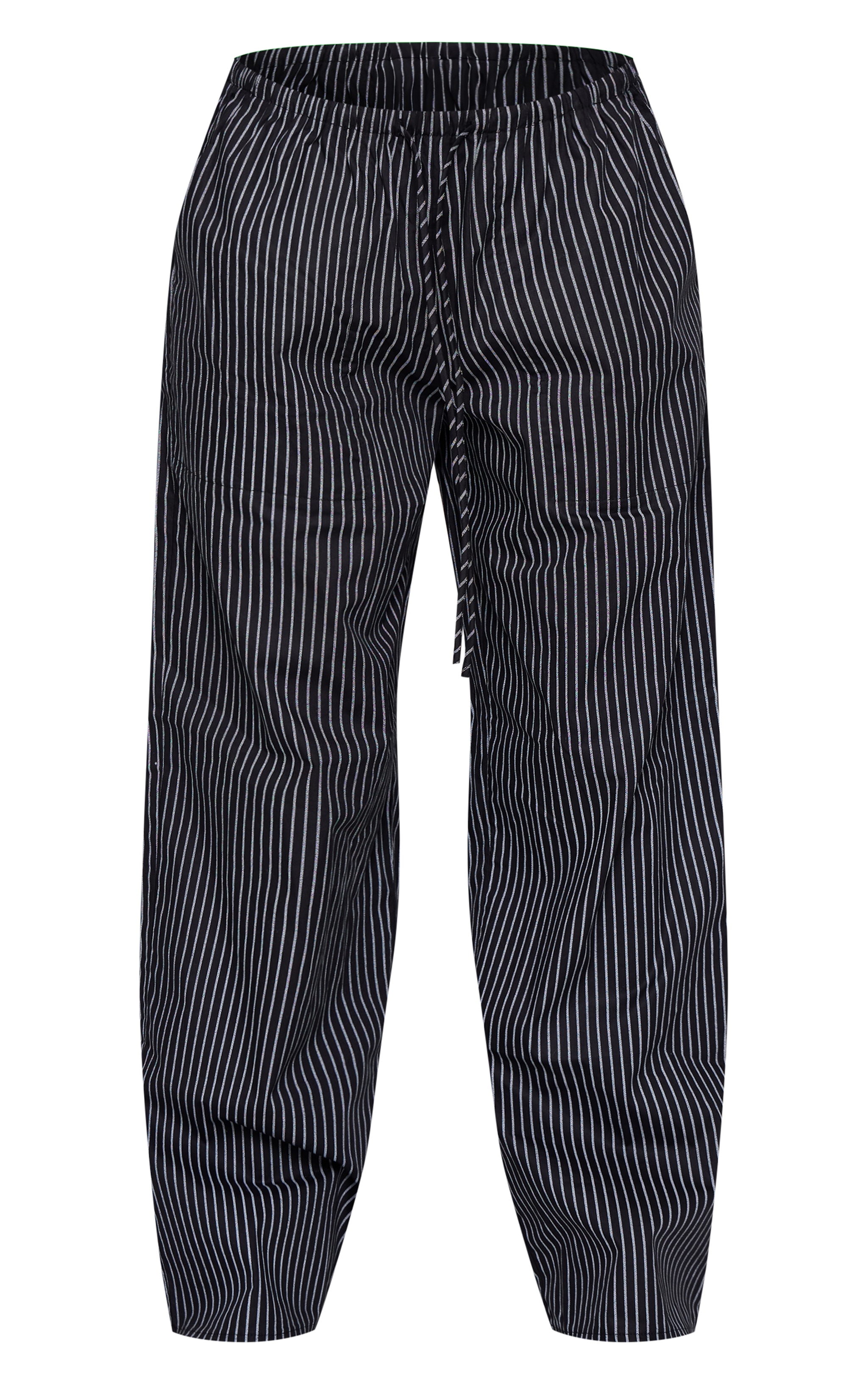 Petite Black Pinstripe Woven Drawstring Waist Low Rise Trousers image 5