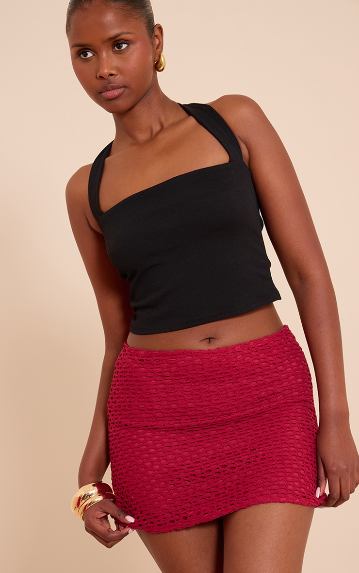 Deep Red Crochet Look Mini Skirt | Bottoms