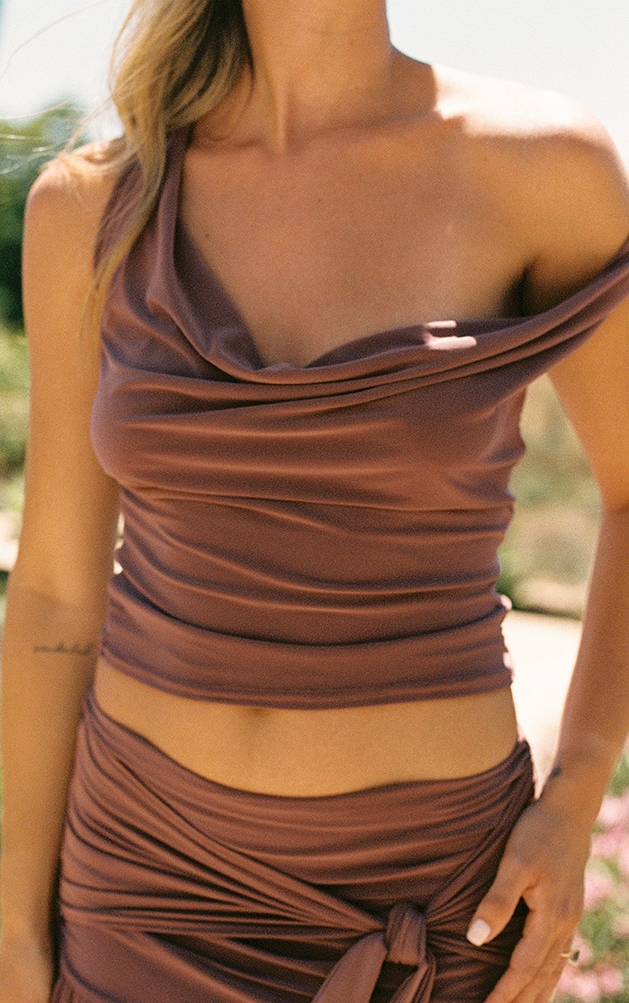 Mauve Double Layer Slinky Cowl Neck Top image 4