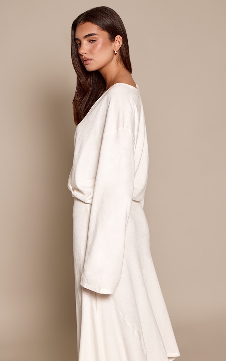 Cardigan cach-coeur fluide en maille tricot crème transparente image 2