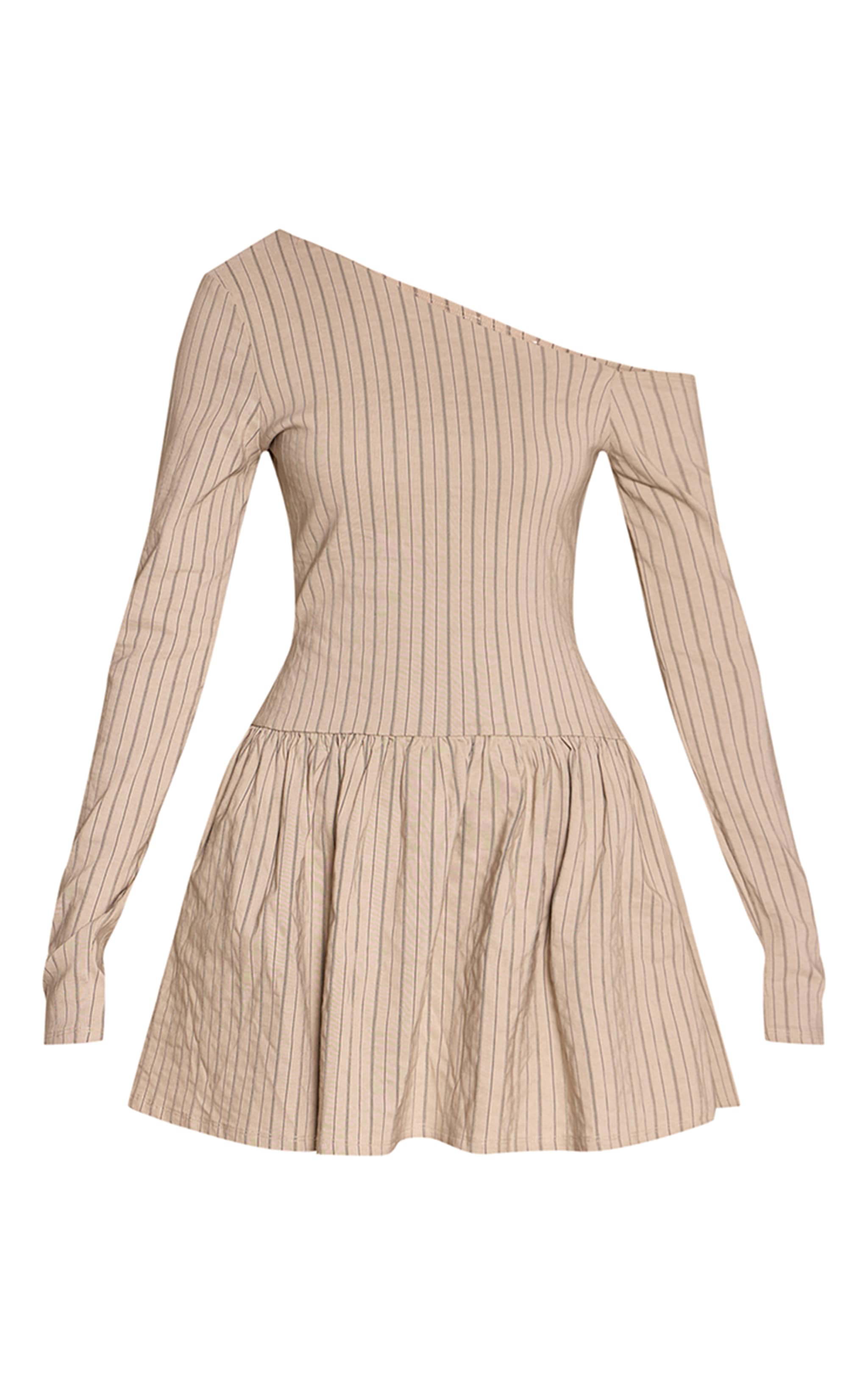 Stone Pinstripe Asymmetric Long Sleeve Shift Dress image 5