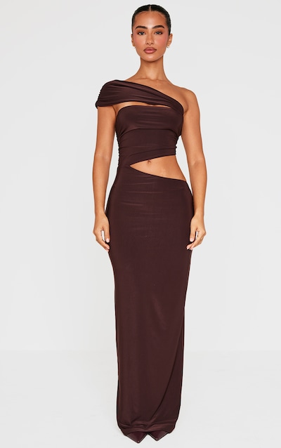 Petite Chocolate Cut Out Slinky Maxi Dress
