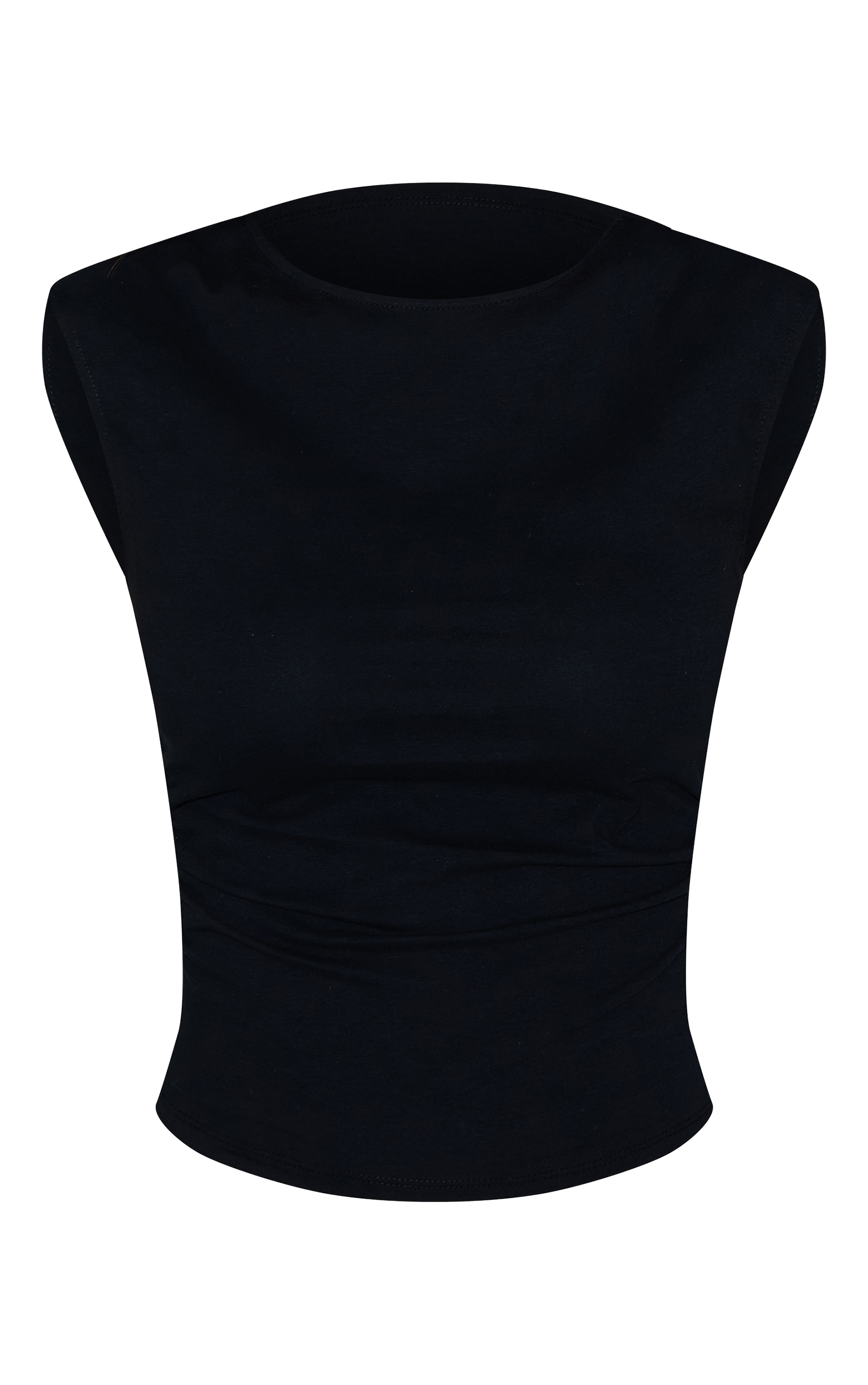 Black Soft Cotton Ruched Side Sleeveless Top image 5