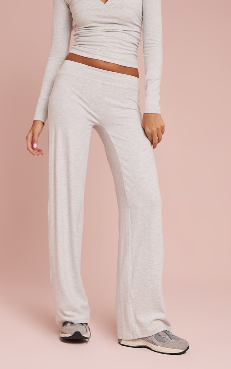 Pantalon décontracté droit en coton doux gris cendré à taille basse image 2