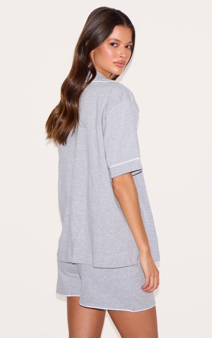 Grey Marl Jersey Piping Detail Short Pj Set image 2