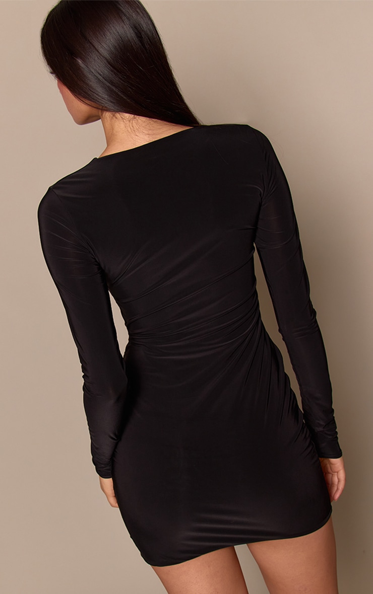 Black Double Layer Ring Trim Detail Mini Dress image 2