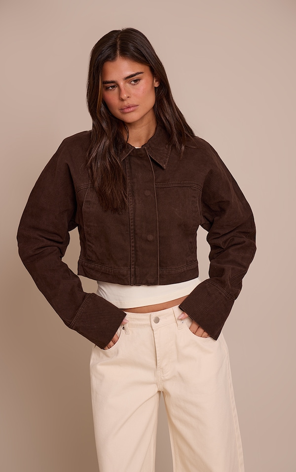 Veste en jean chocolat à boutons cachés