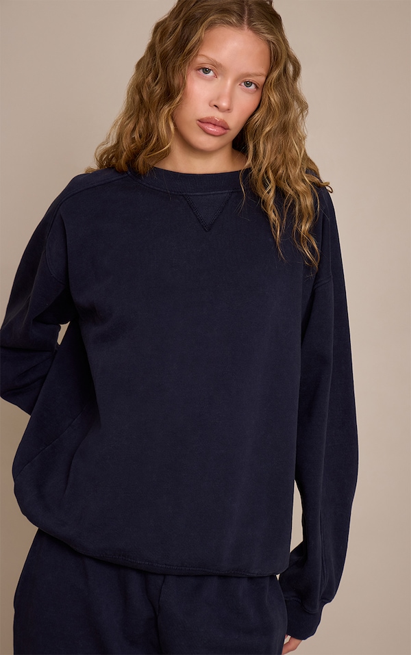 Navy Acid Washed Cross Stitch Sweatshirt