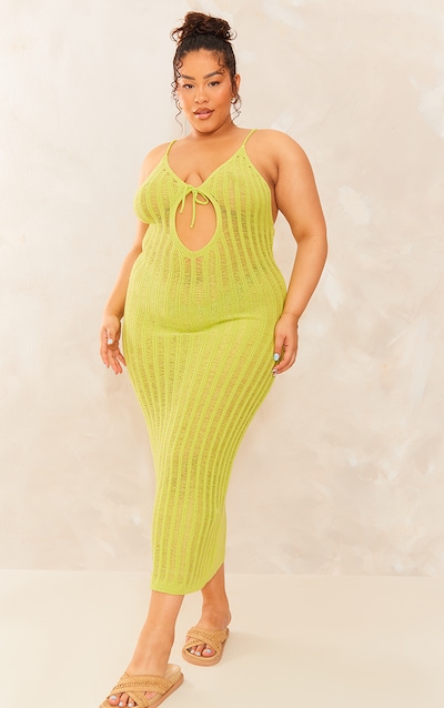 Plus Green Knitted Cut Out Maxi Dress