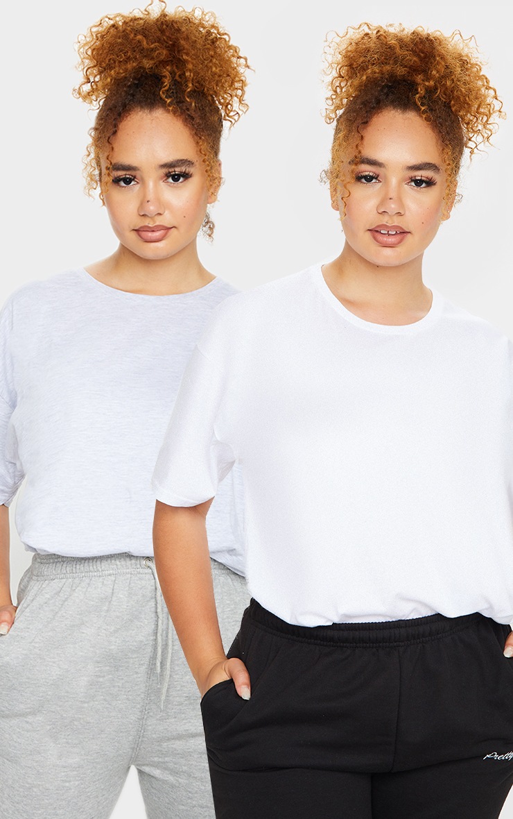Plus Grey & White 2 Pack Ultimate Oversized T Shirt