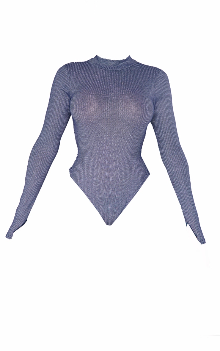 Shape Blue Glitter Rib Cut Out Back Bodysuit image 2