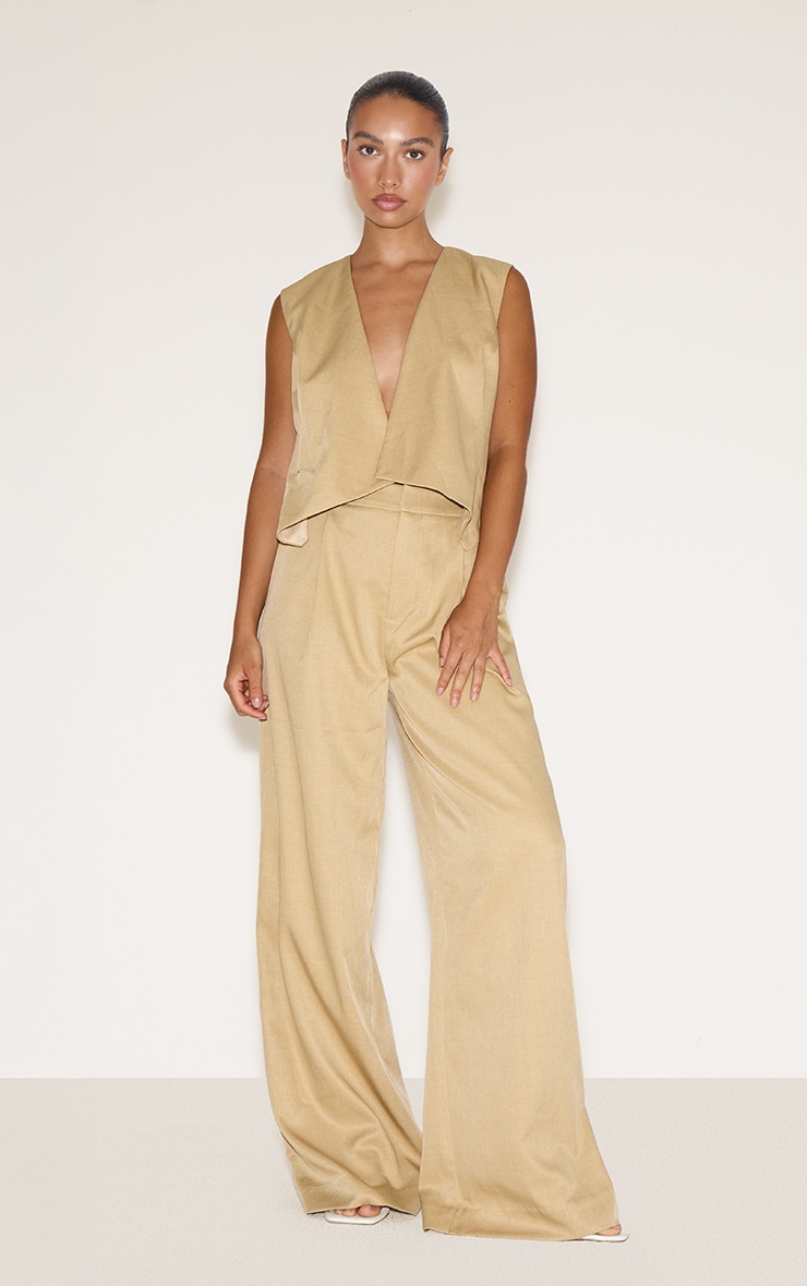 Camel Woven Tailored Asymmetric Vest Jumpsuit image 3