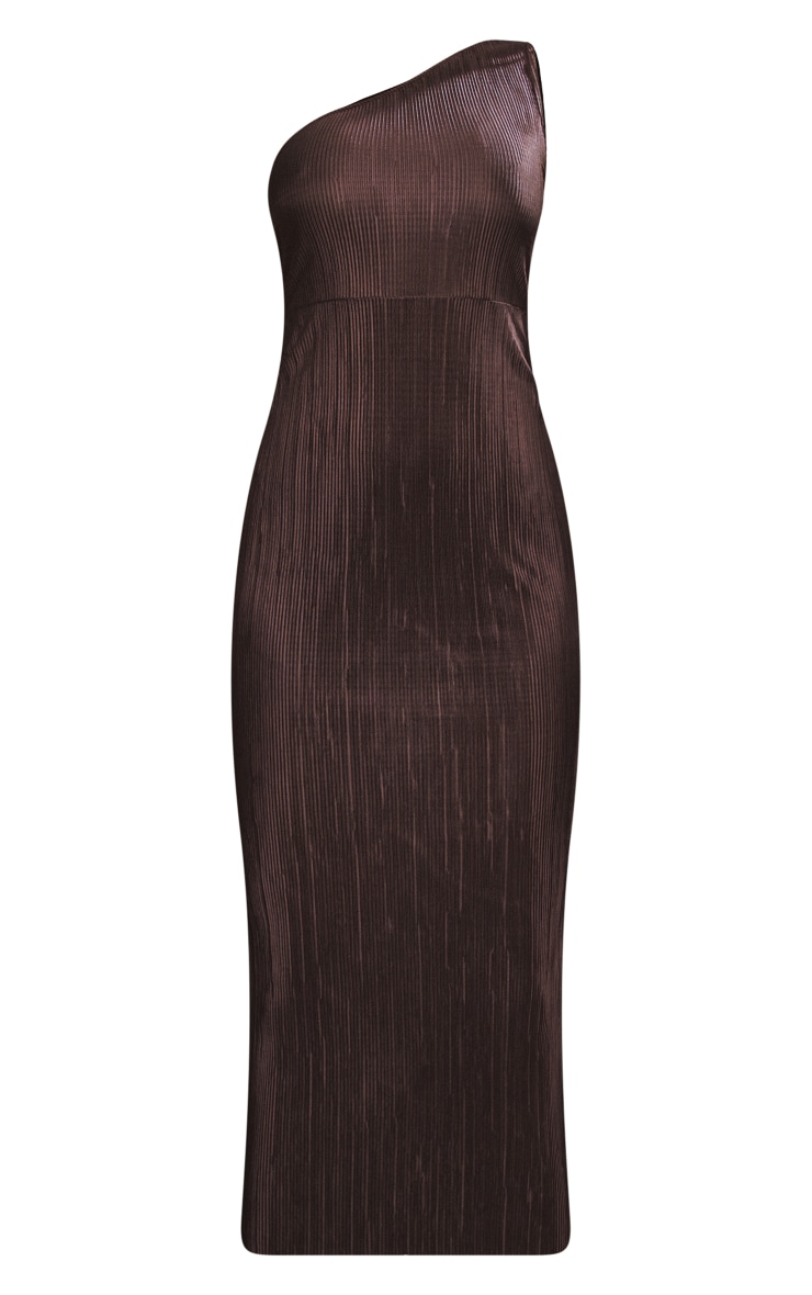 Chocolate Plisse One Shoulder Midaxi Dress image 5