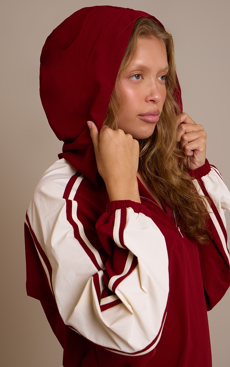 Red Shell Contrast Stripe Hooded Track Jacket image 4