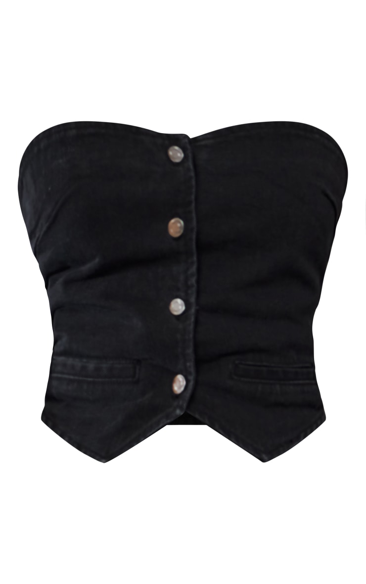 Tall Washed Black Denim Button Up Corset image 5